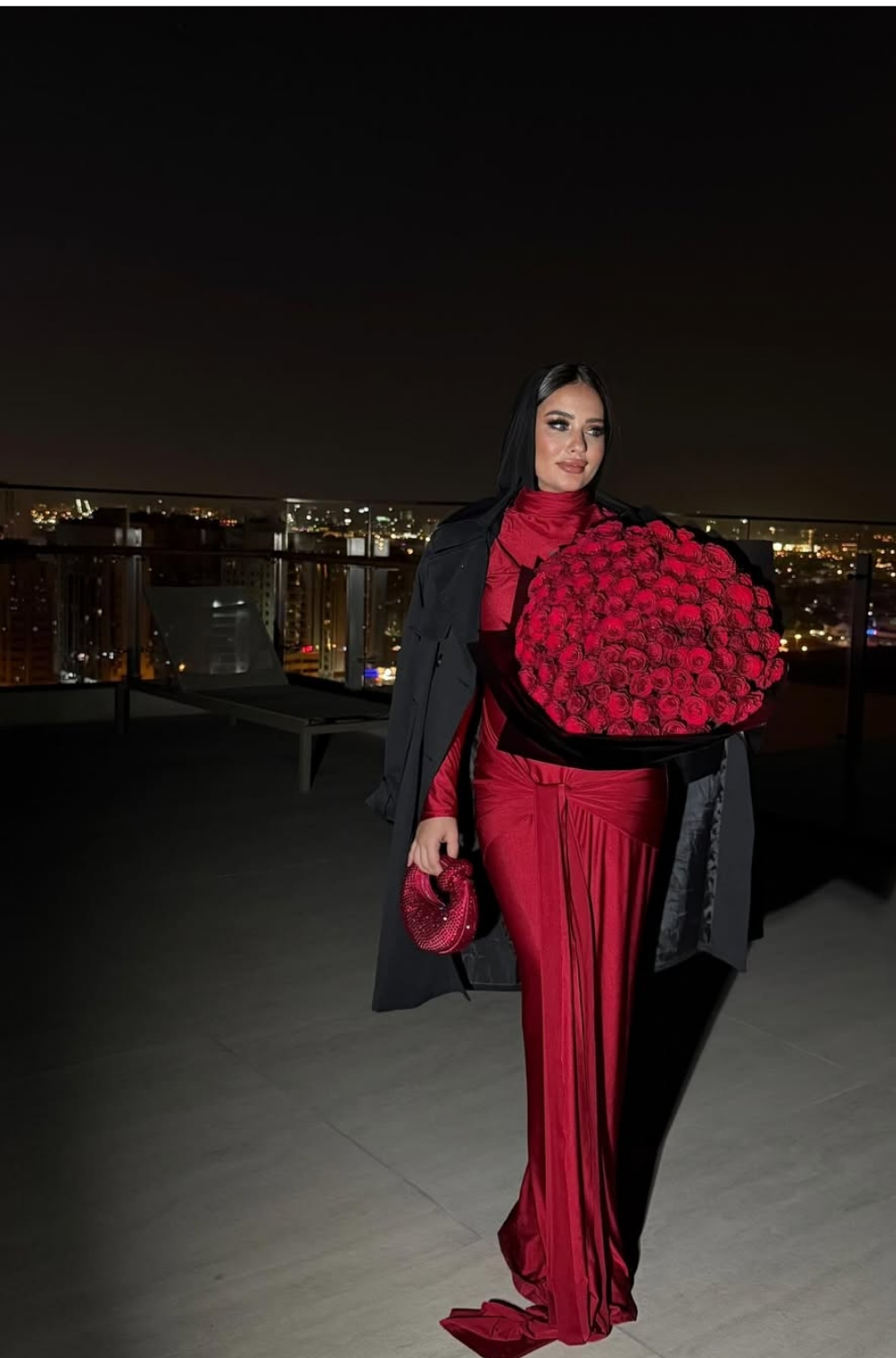 Red high neck dress