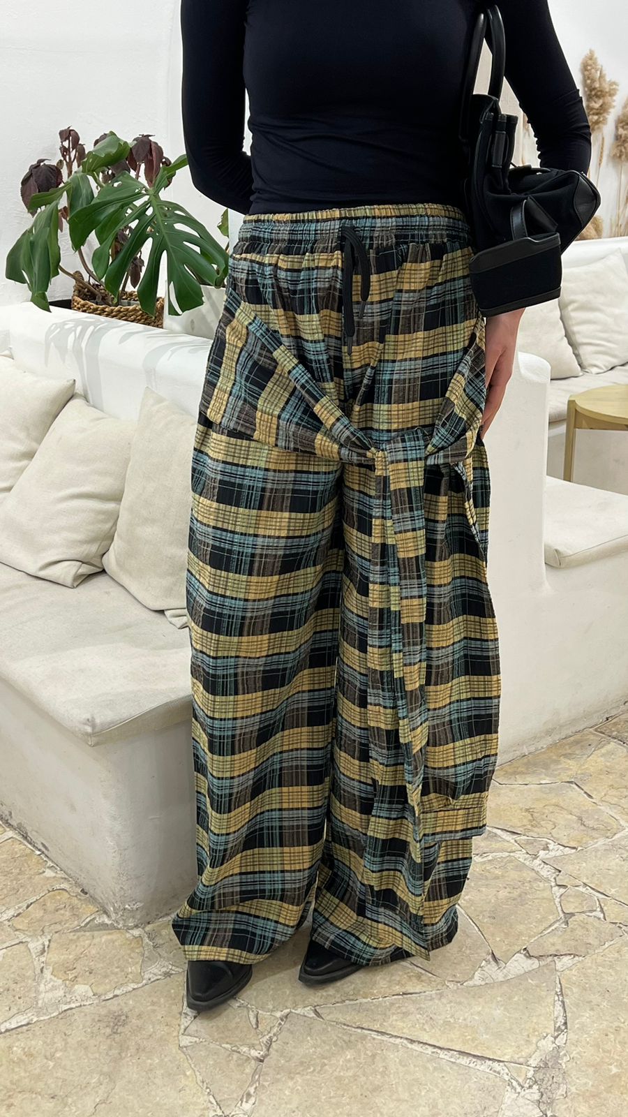 Carreaux Wrap Wide-Leg Pants mint green