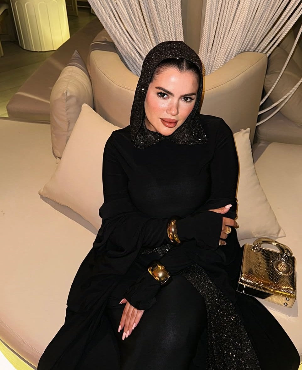 blingy hooded dress in black