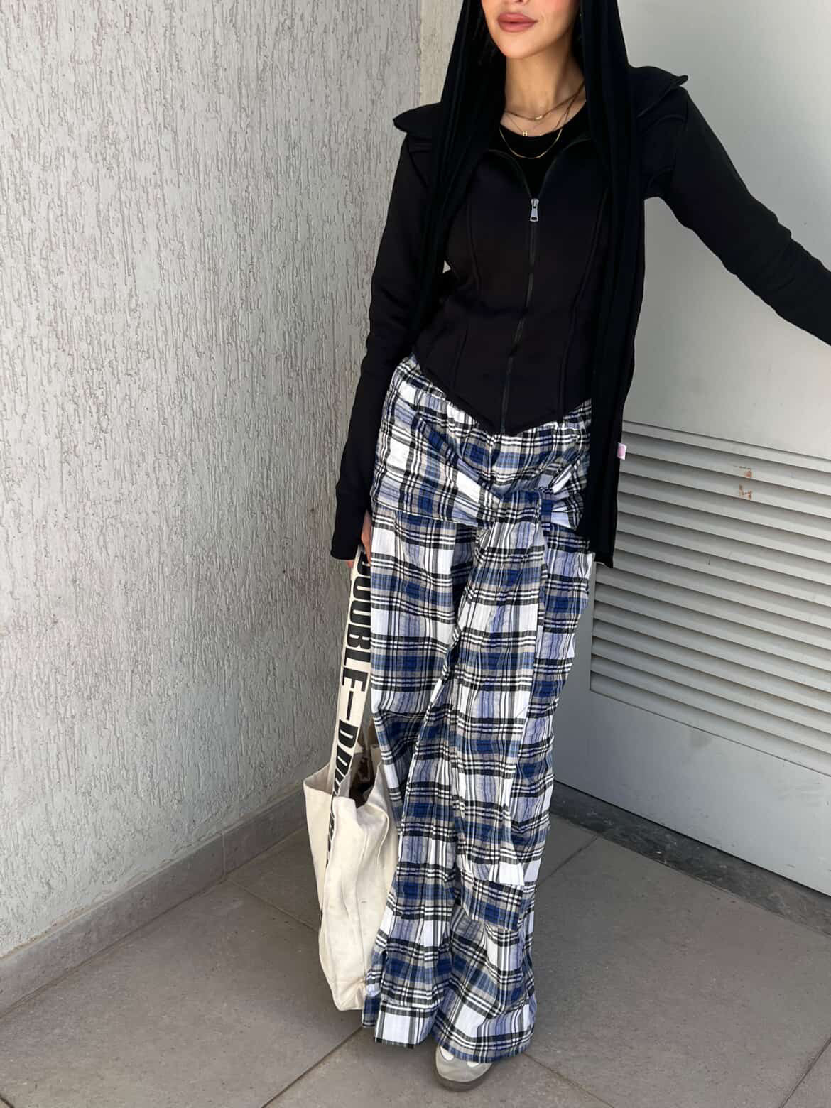 Carreaux wrapped wide leg pants grey
