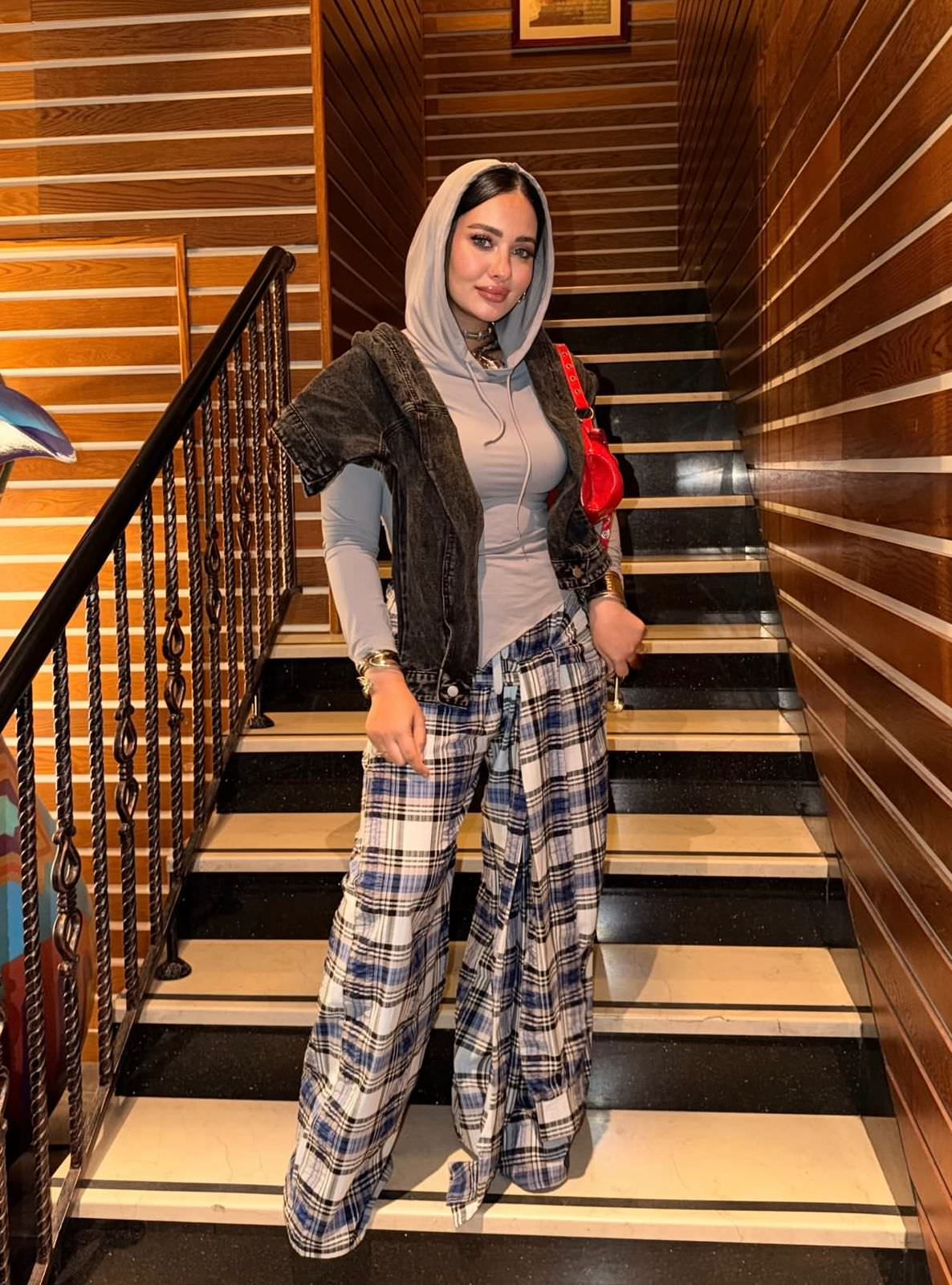 Carreaux wrapped wide leg pants grey