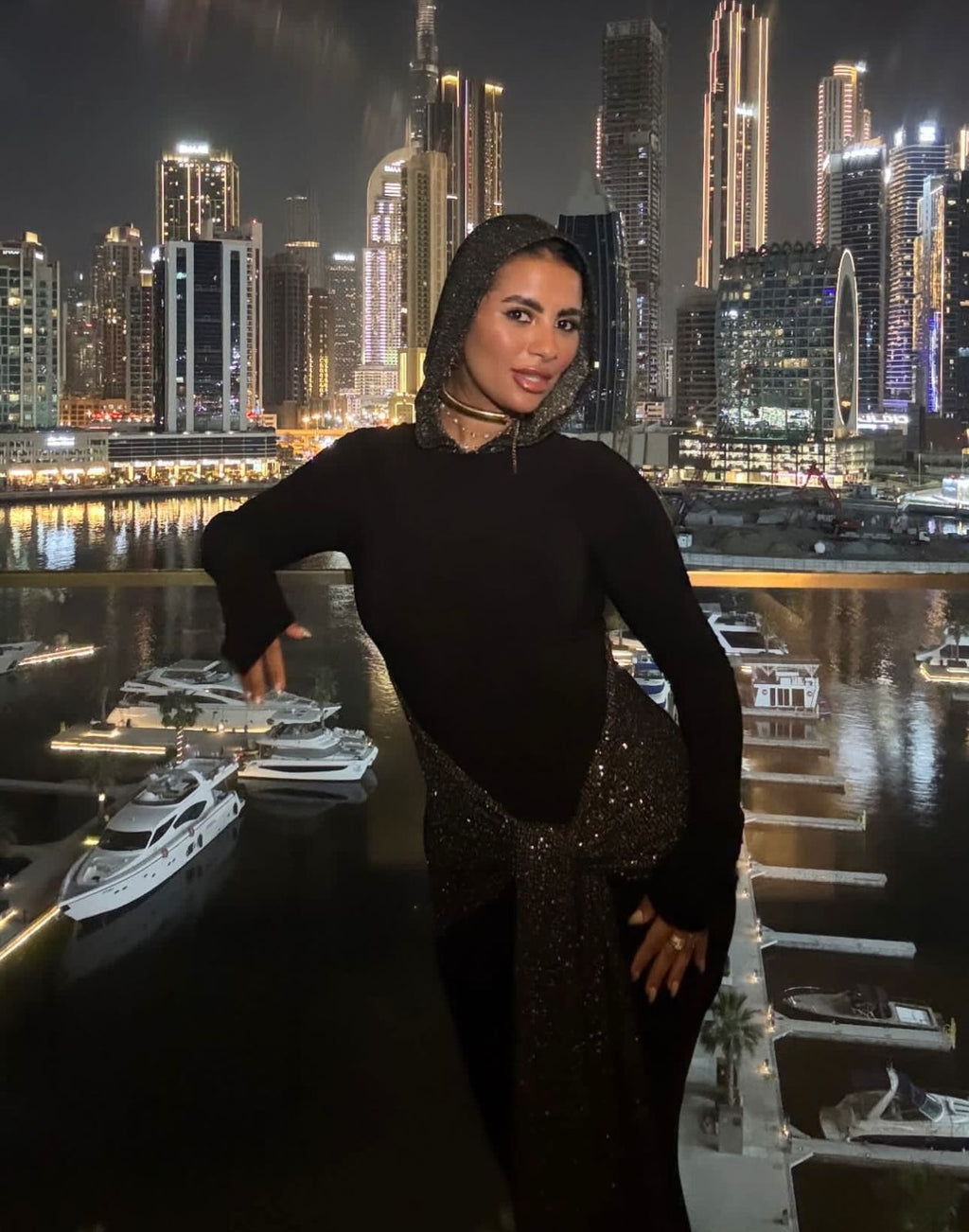 blingy hooded dress in black