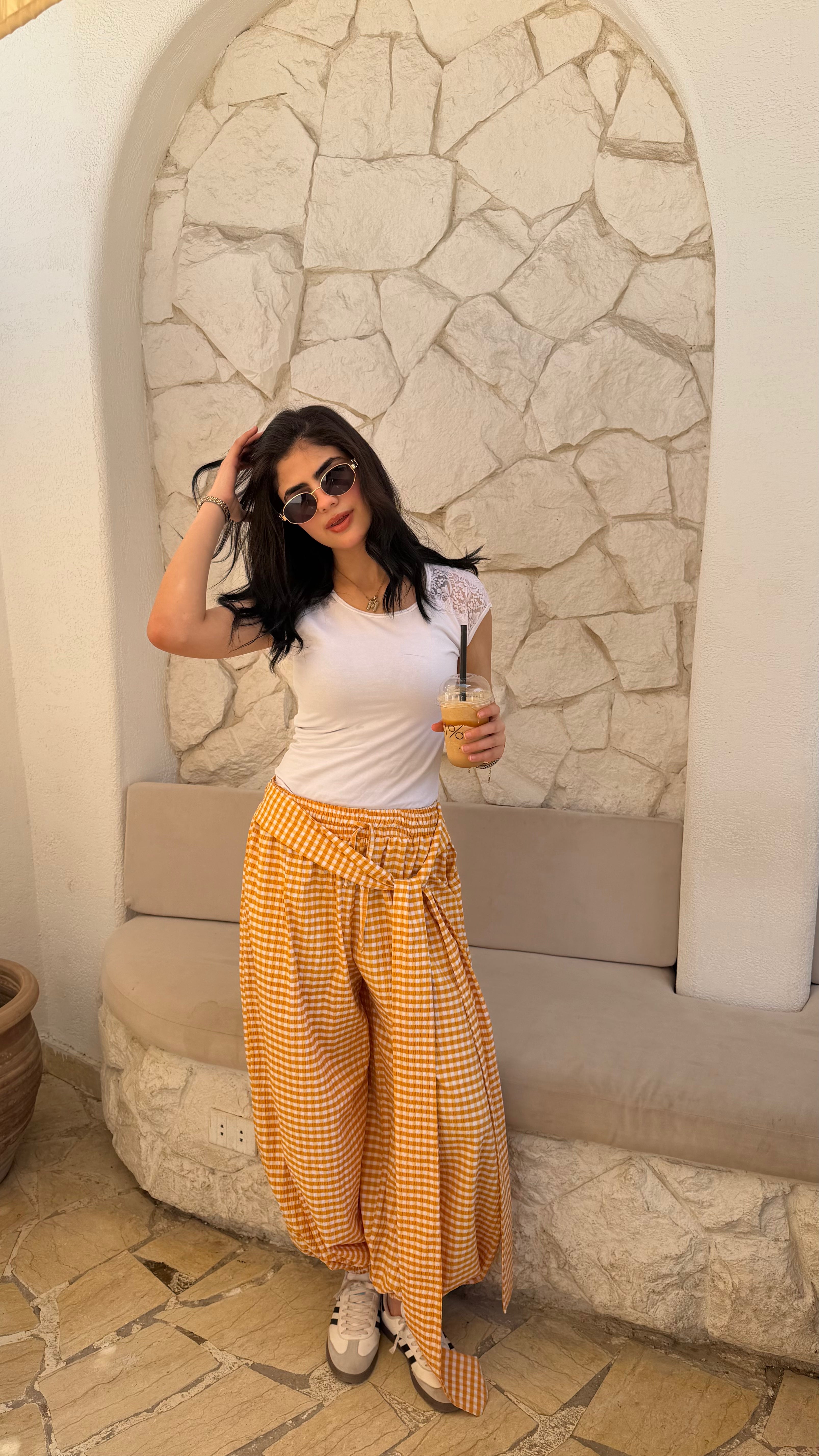 Balloon yellow checkmate pants