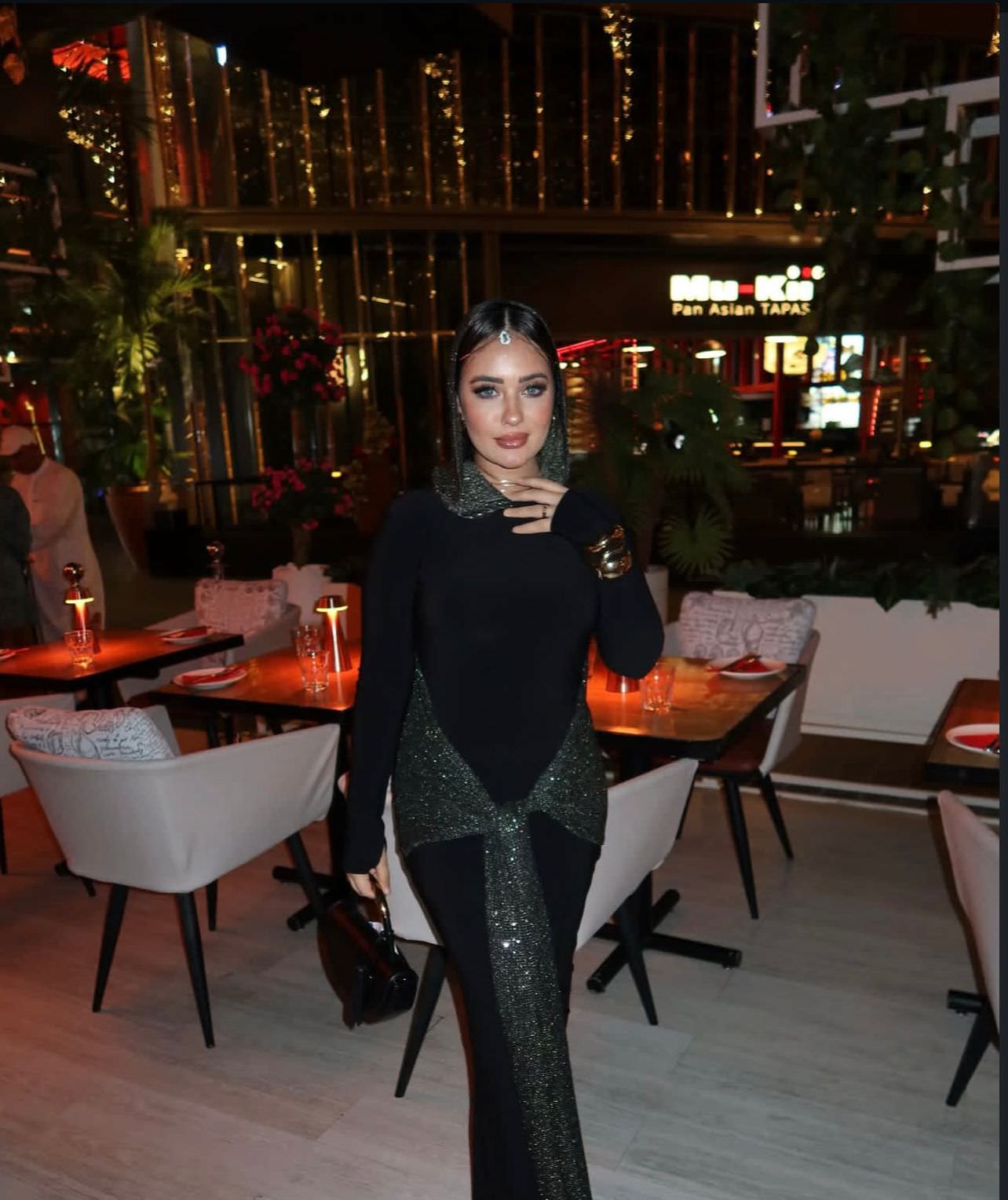 blingy hooded dress in black