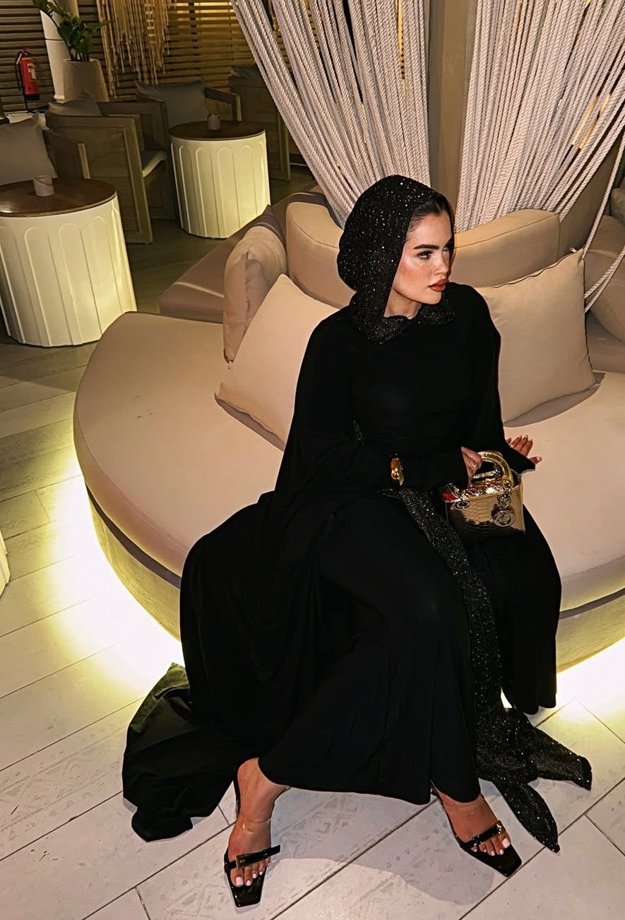 blingy hooded dress in black