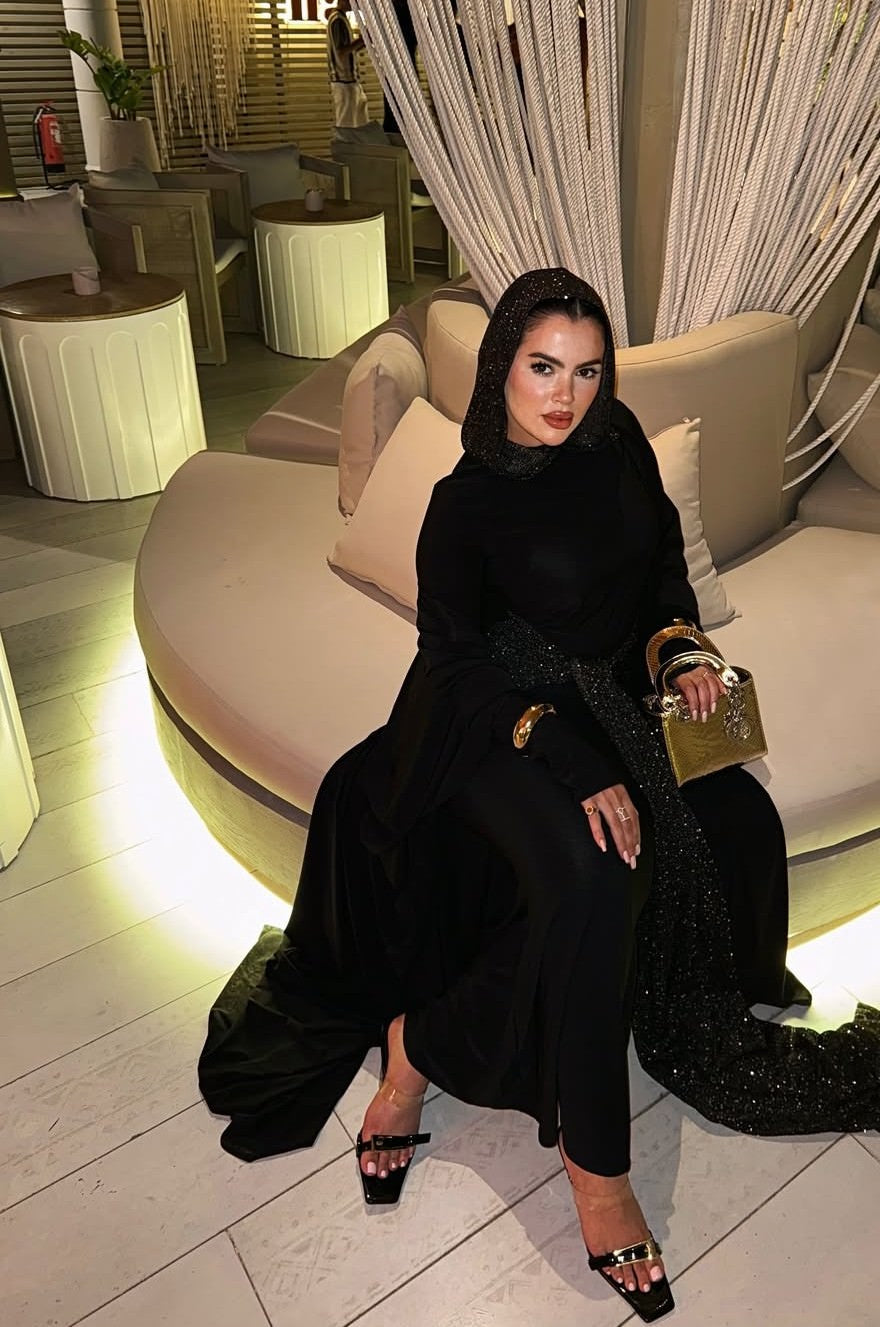 blingy hooded dress in black