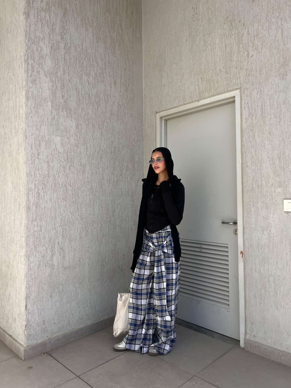 Carreaux wrapped wide leg pants grey