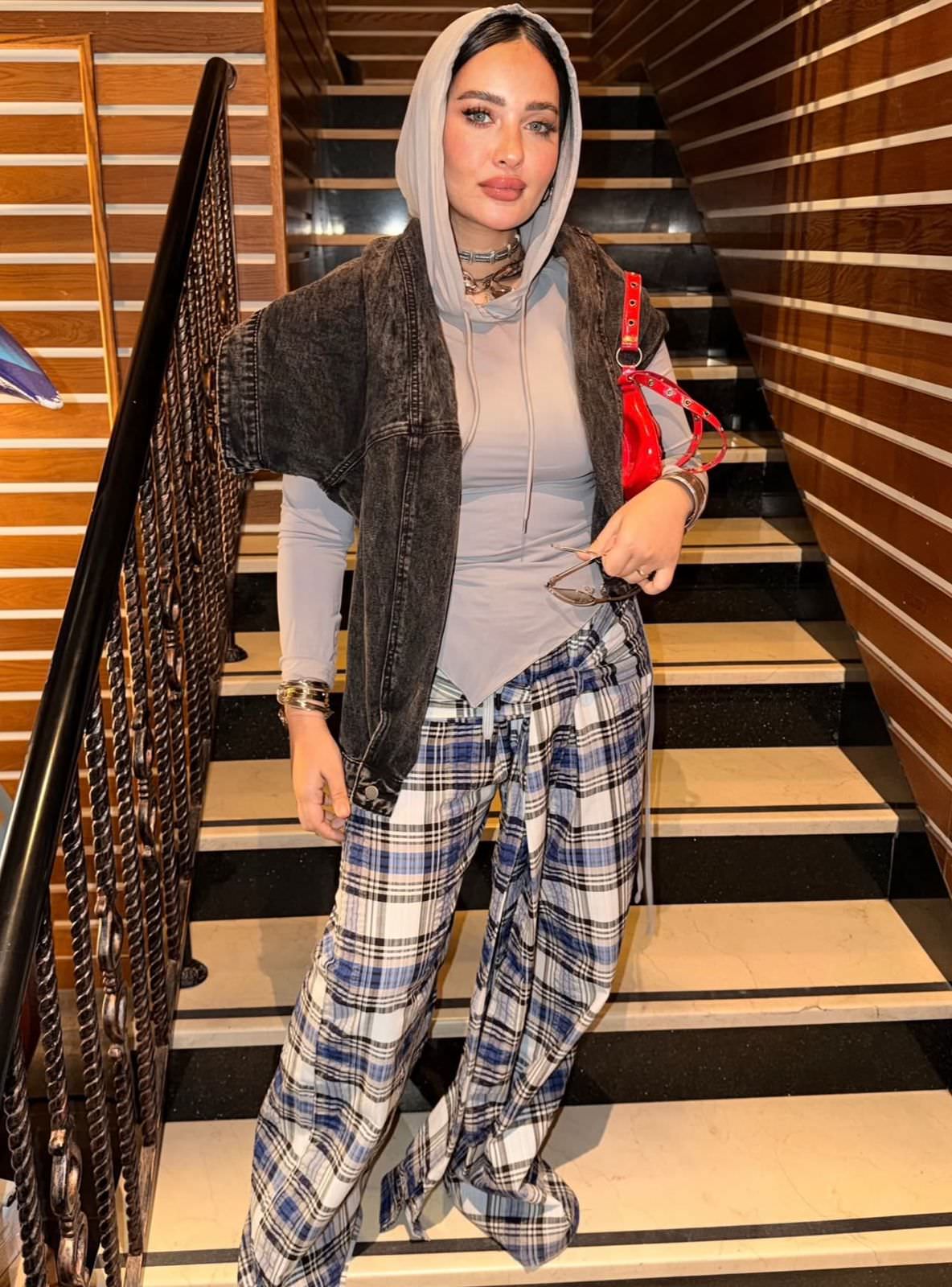 Carreaux wrapped wide leg pants grey