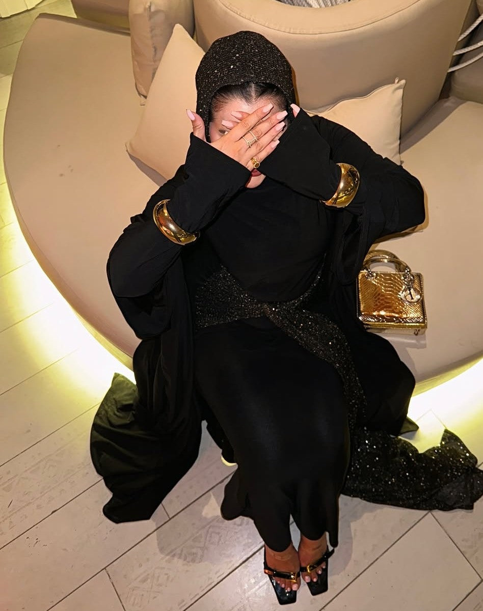 blingy hooded dress in black