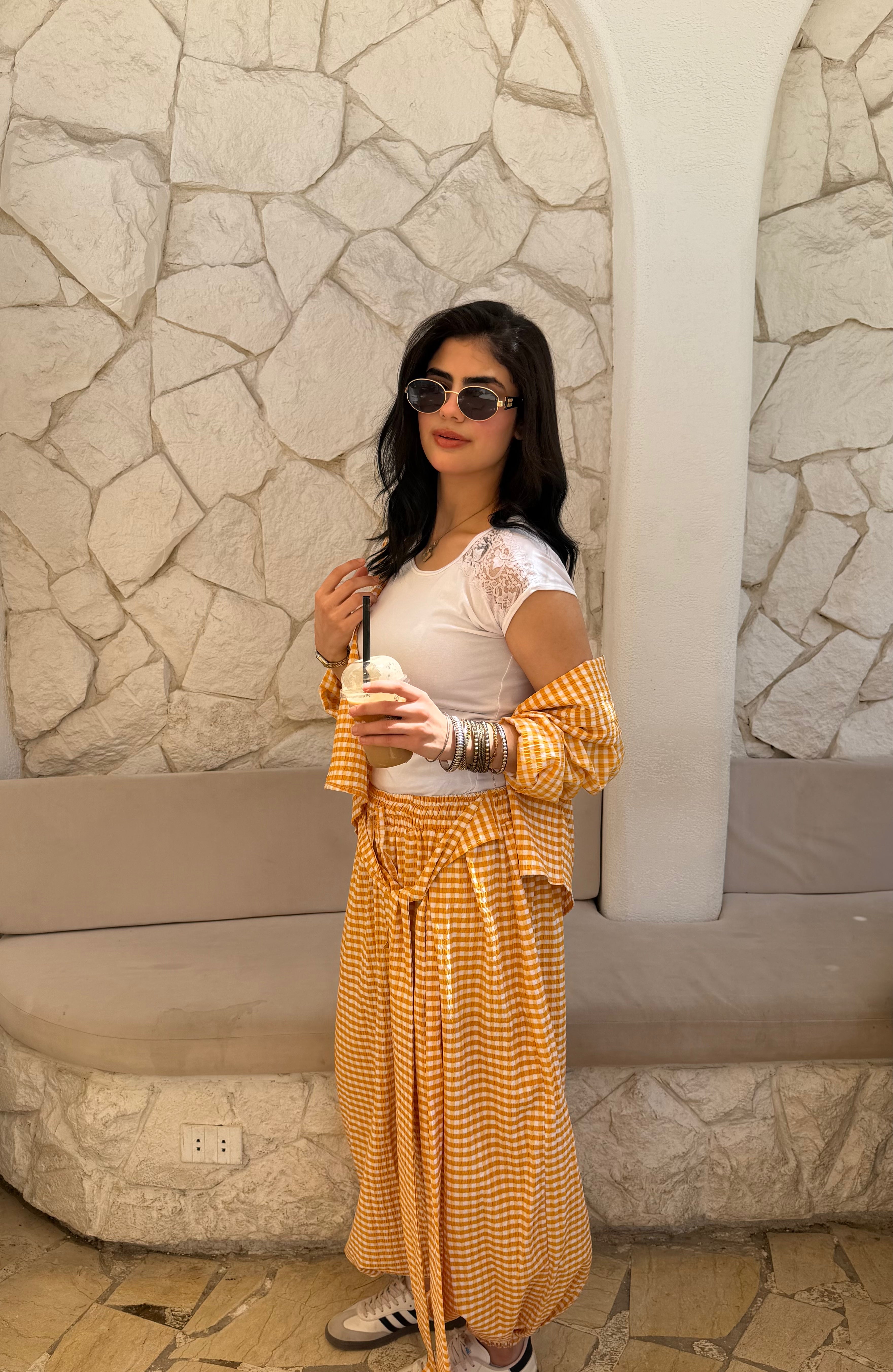 Balloon yellow checkmate pants