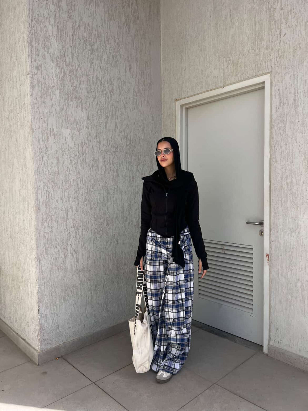 Carreaux wrapped wide leg pants grey