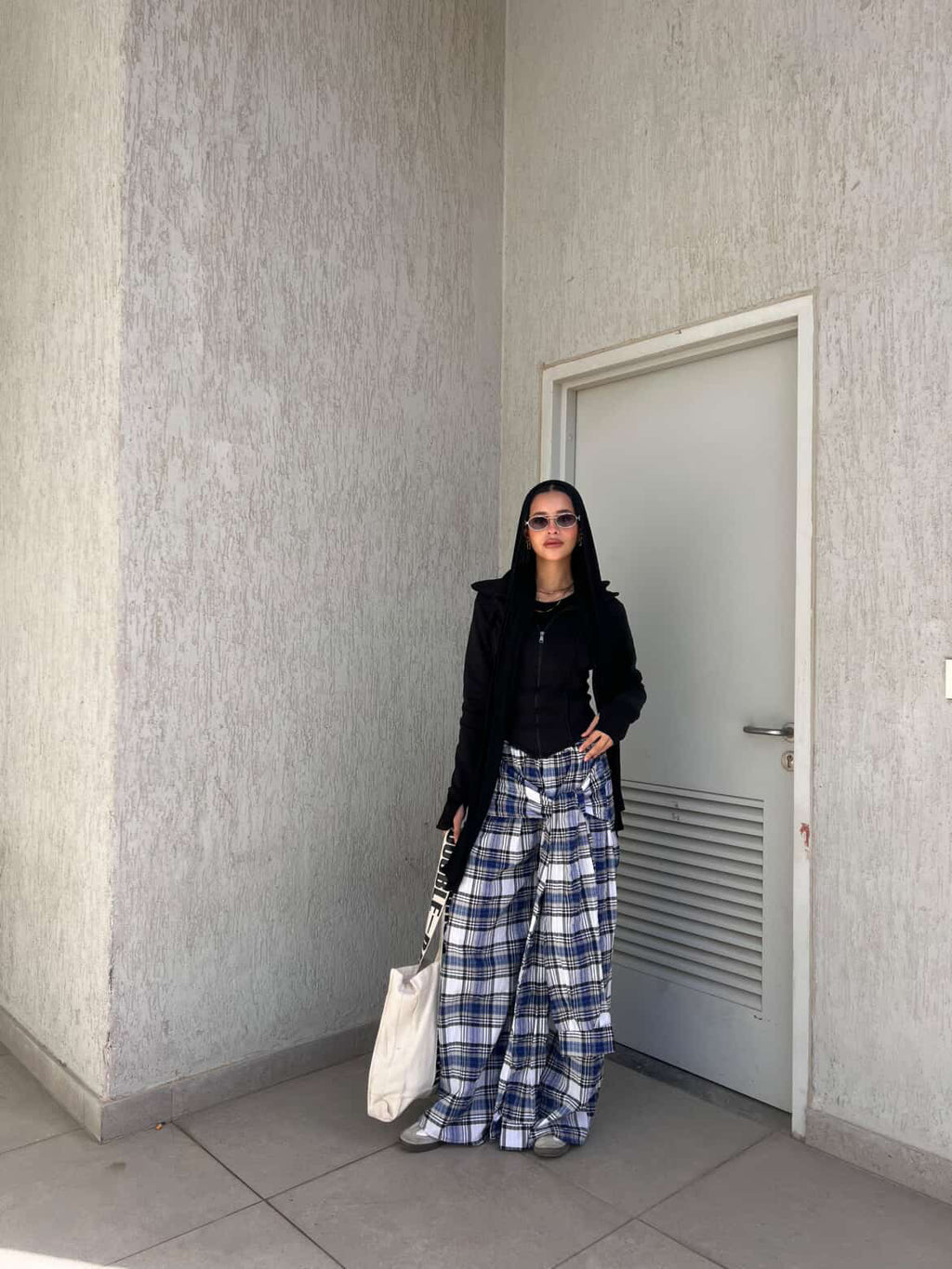Carreaux wrapped wide leg pants grey