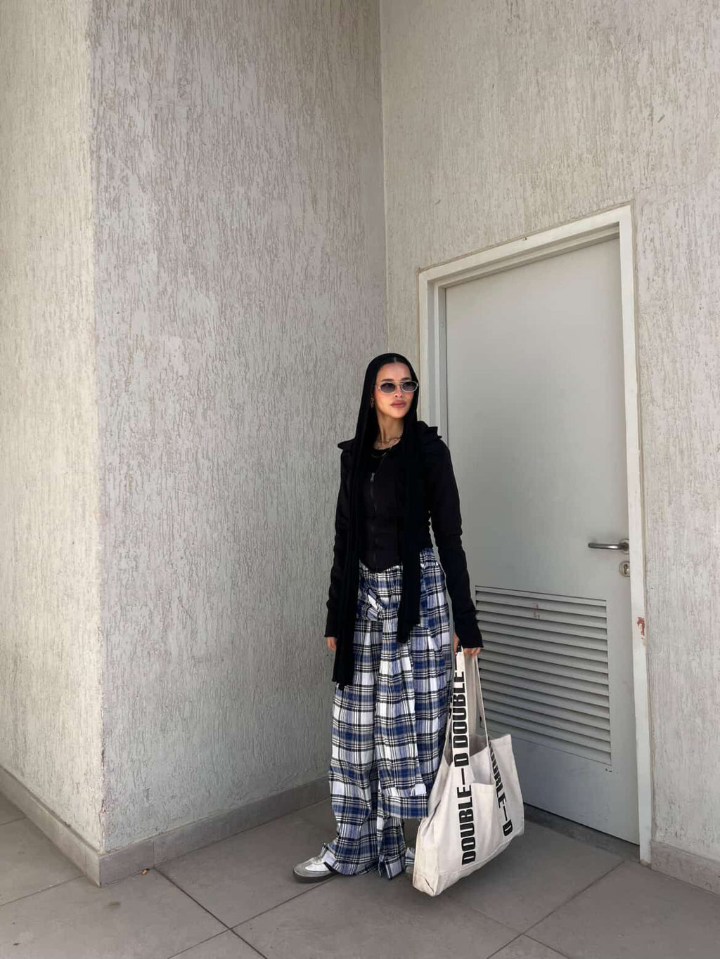 Carreaux wrapped wide leg pants grey