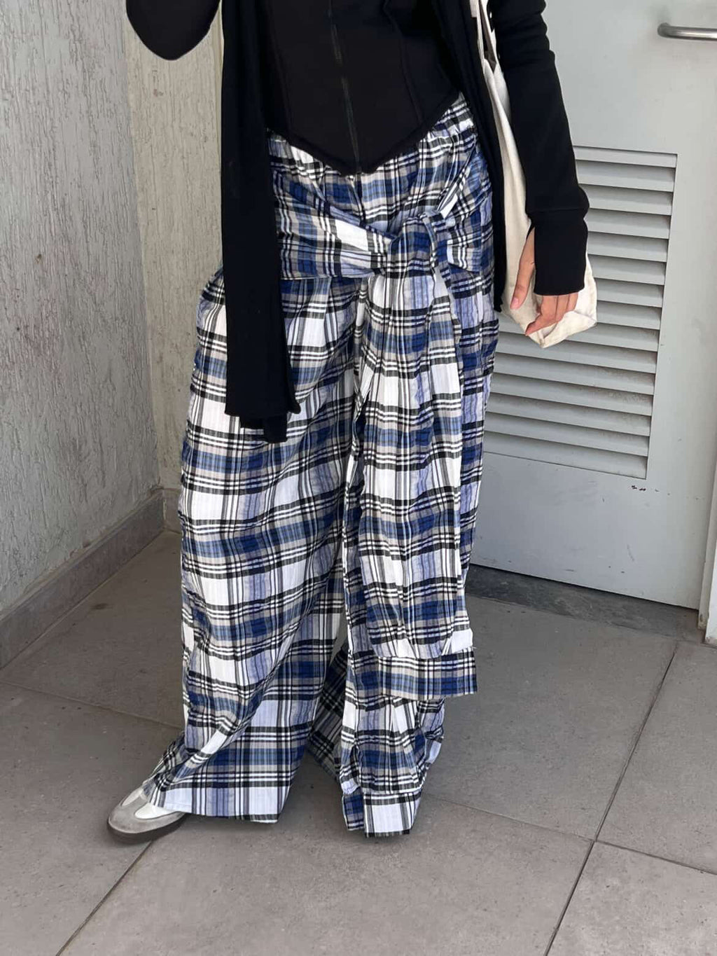 Carreaux wrapped wide leg pants grey