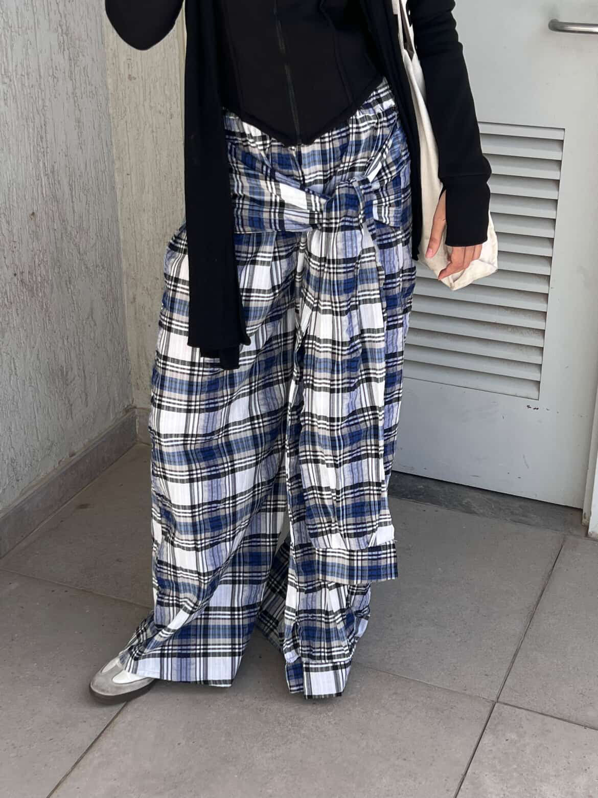 Carreaux wrapped wide leg pants grey