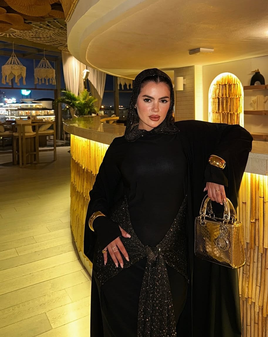 blingy hooded dress in black