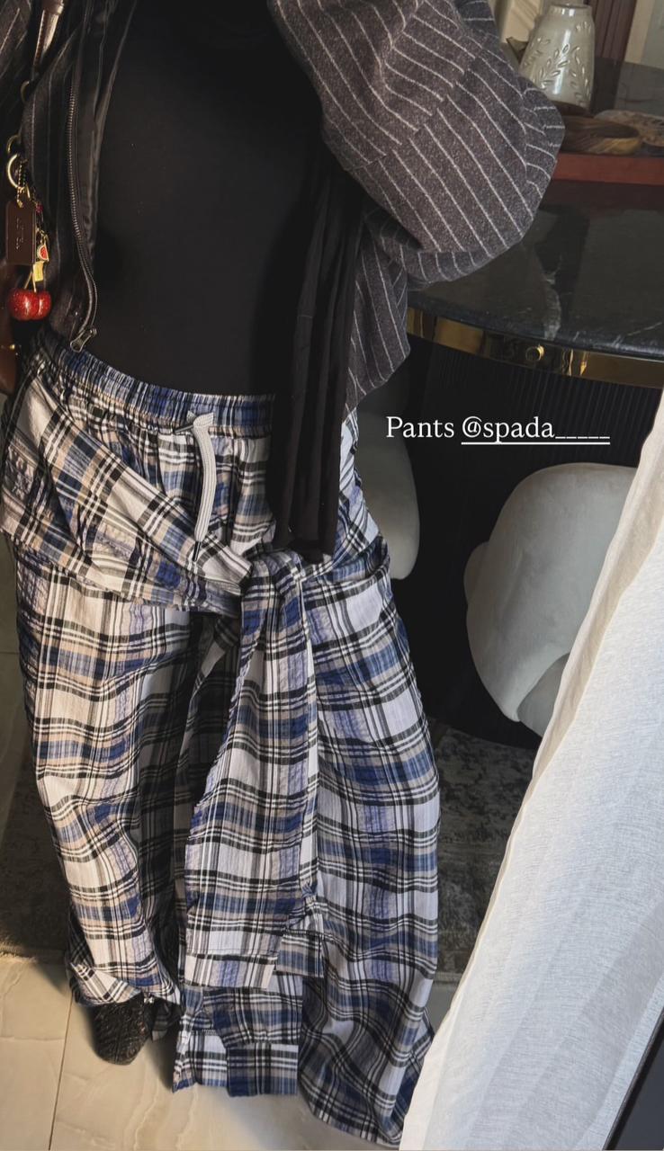 Carreaux wrapped wide leg pants grey