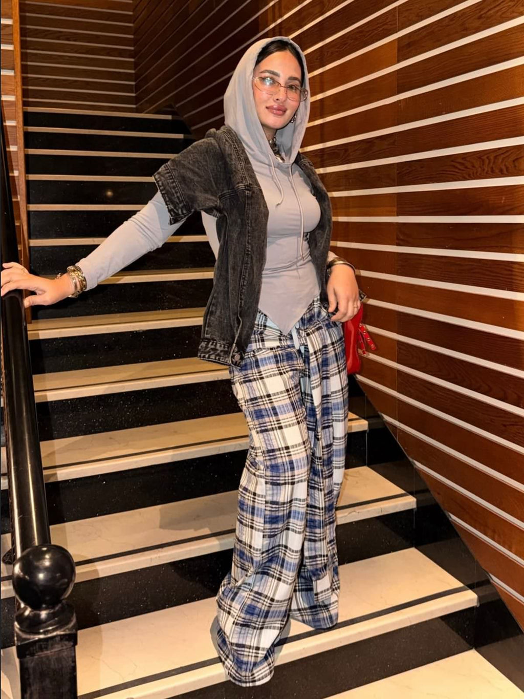 Carreaux wrapped wide leg pants grey