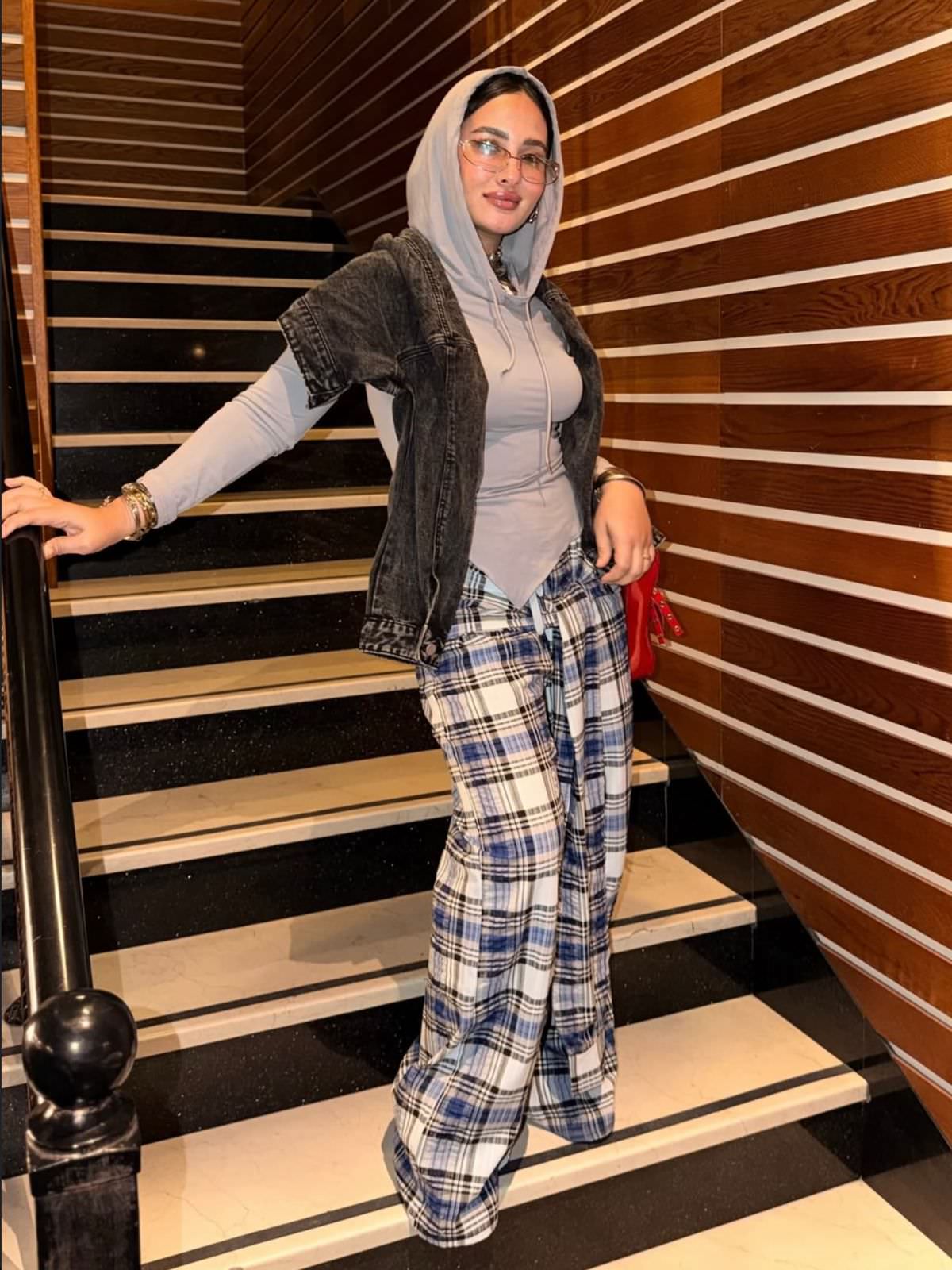 Carreaux wrapped wide leg pants grey