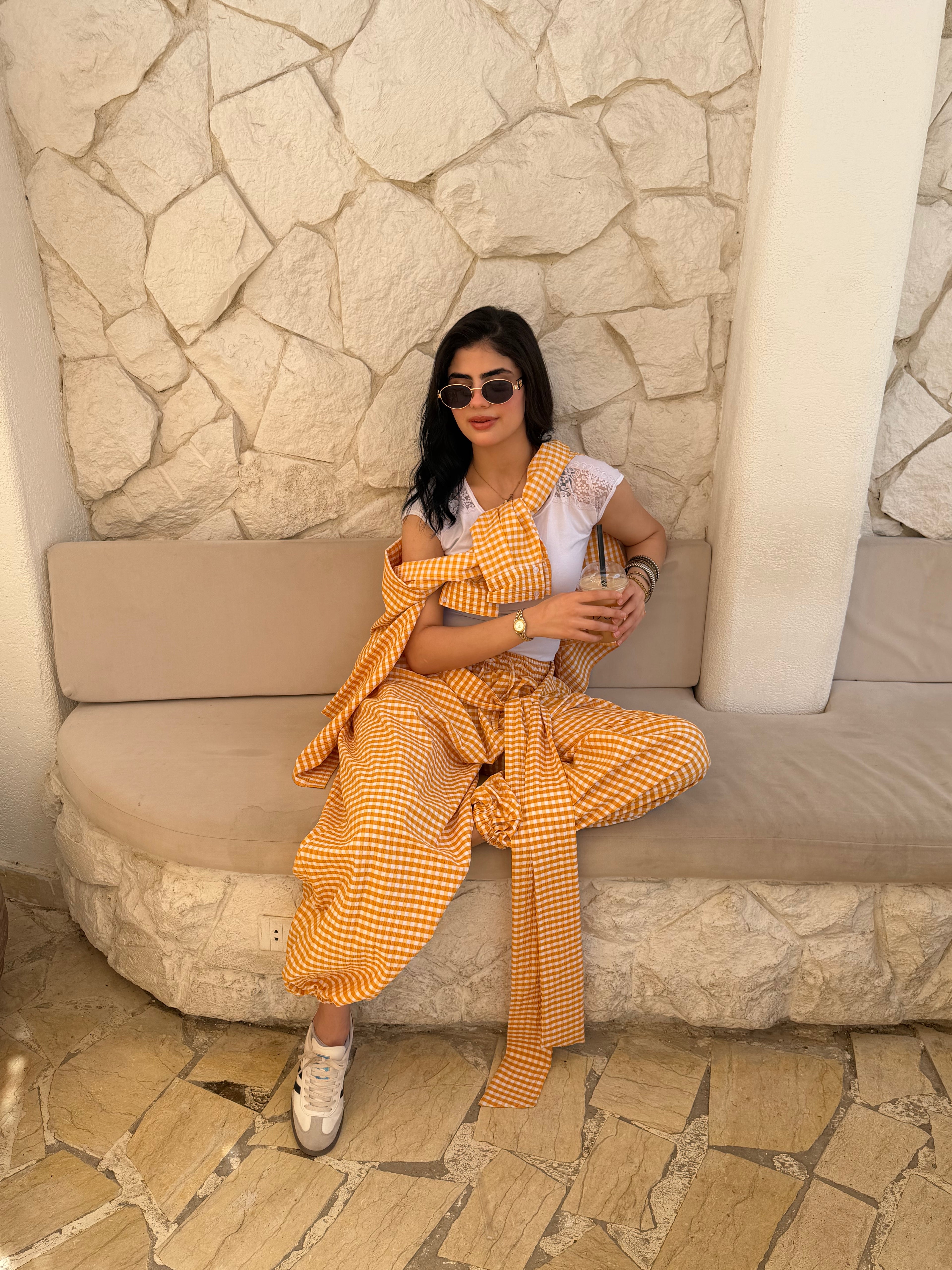 Balloon yellow checkmate pants