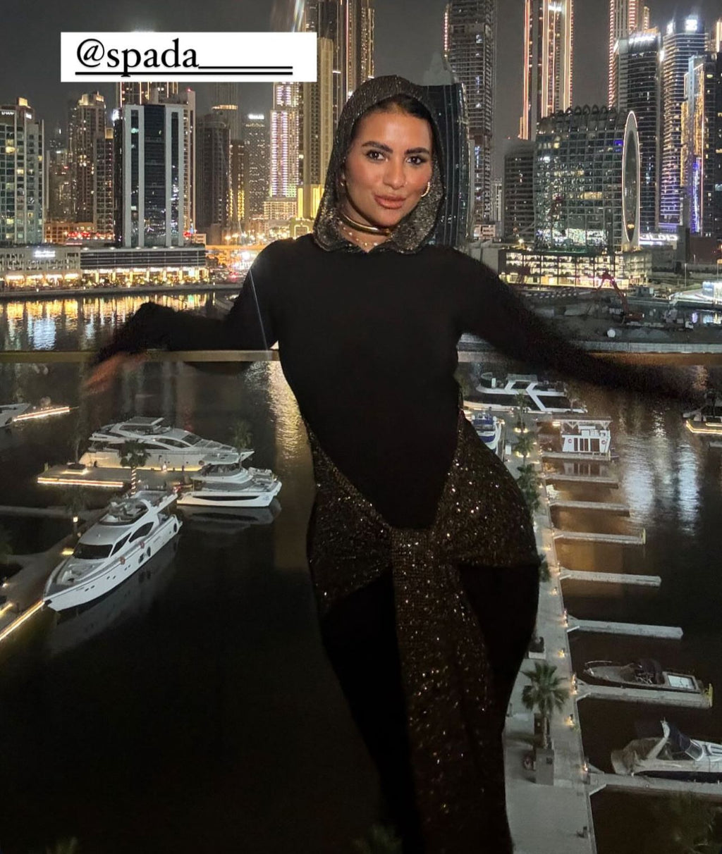 blingy hooded dress in black