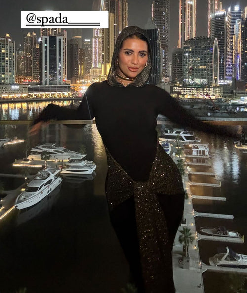 blingy hooded dress in black