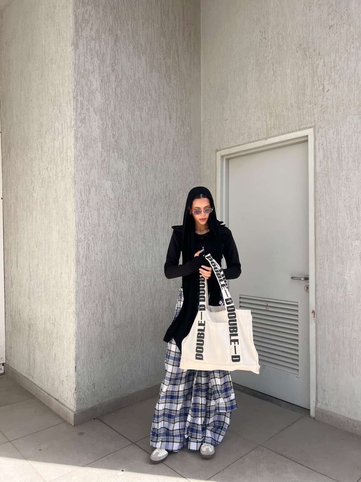Carreaux wrapped wide leg pants grey