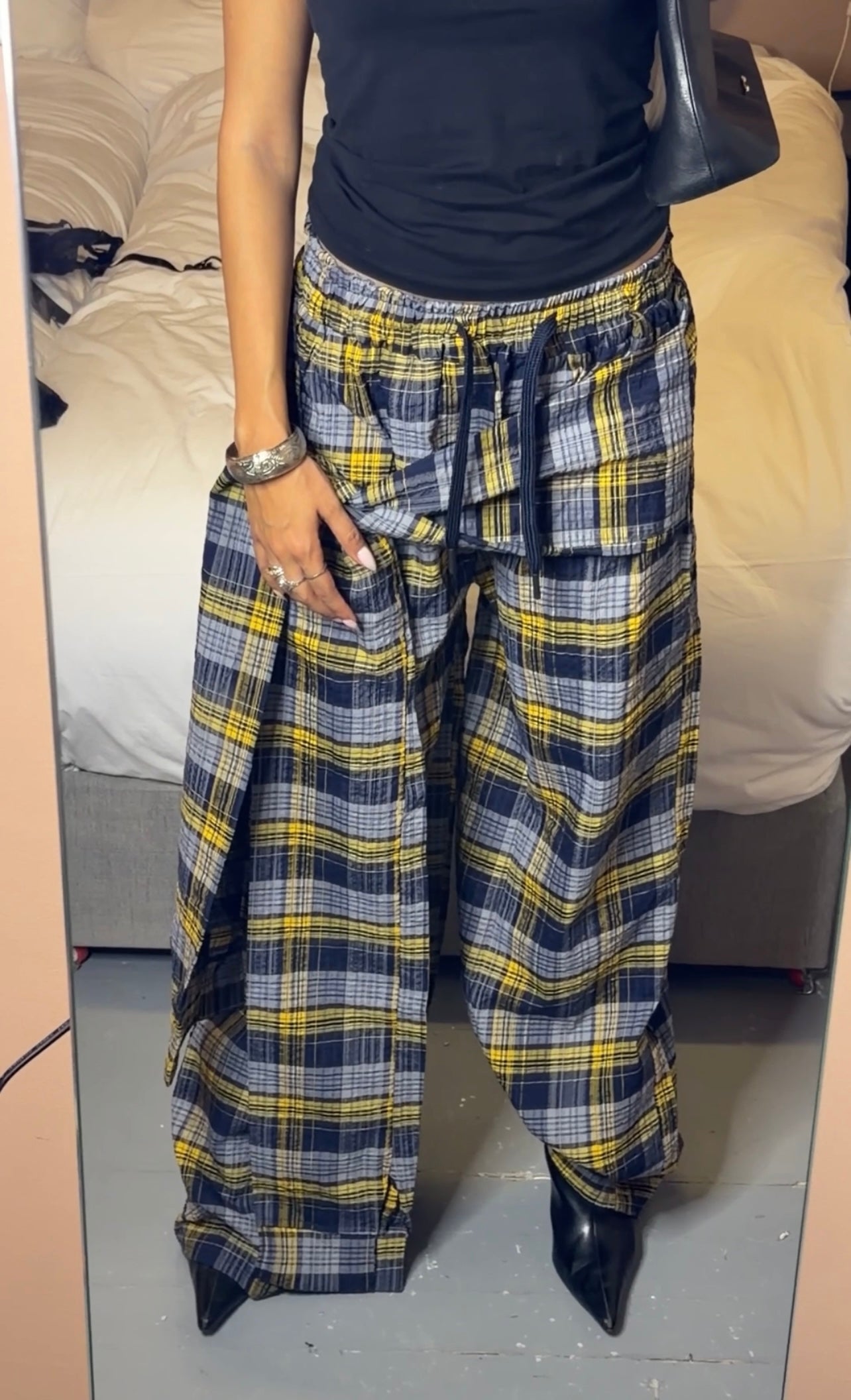Carreaux Wrap Wide-Leg Pants mint green