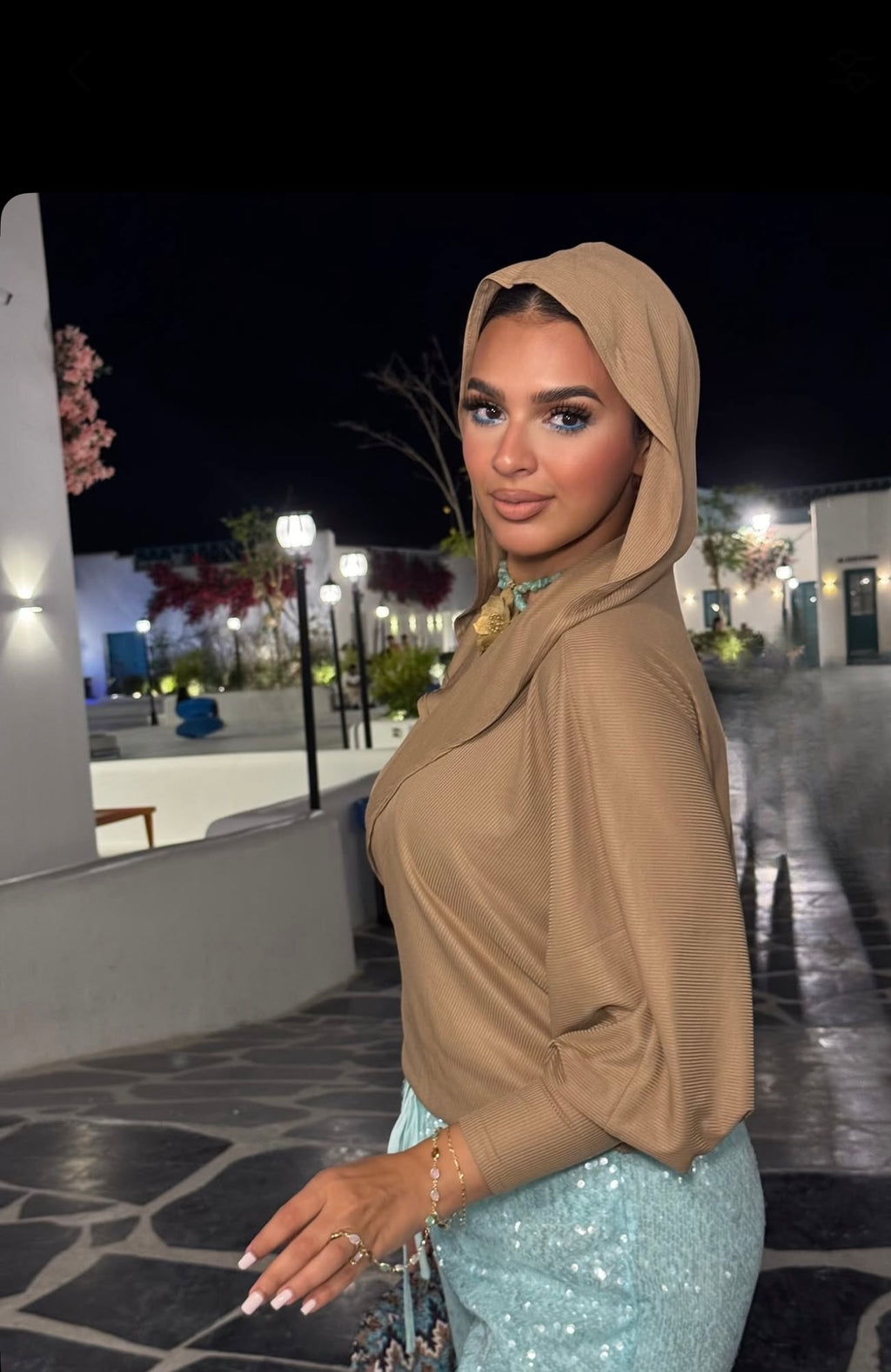 Hooded Striped Ribbed Top