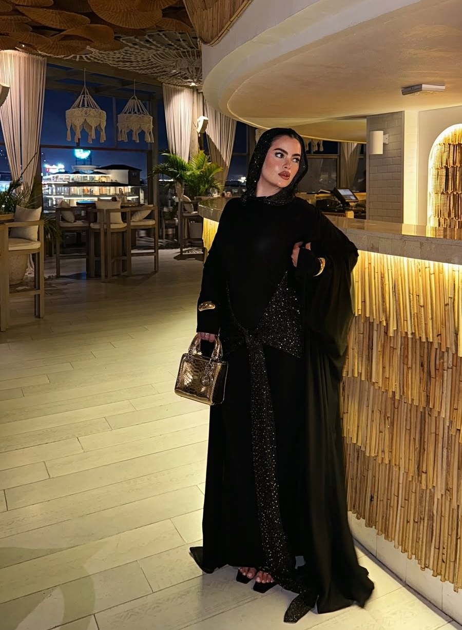 blingy hooded dress in black