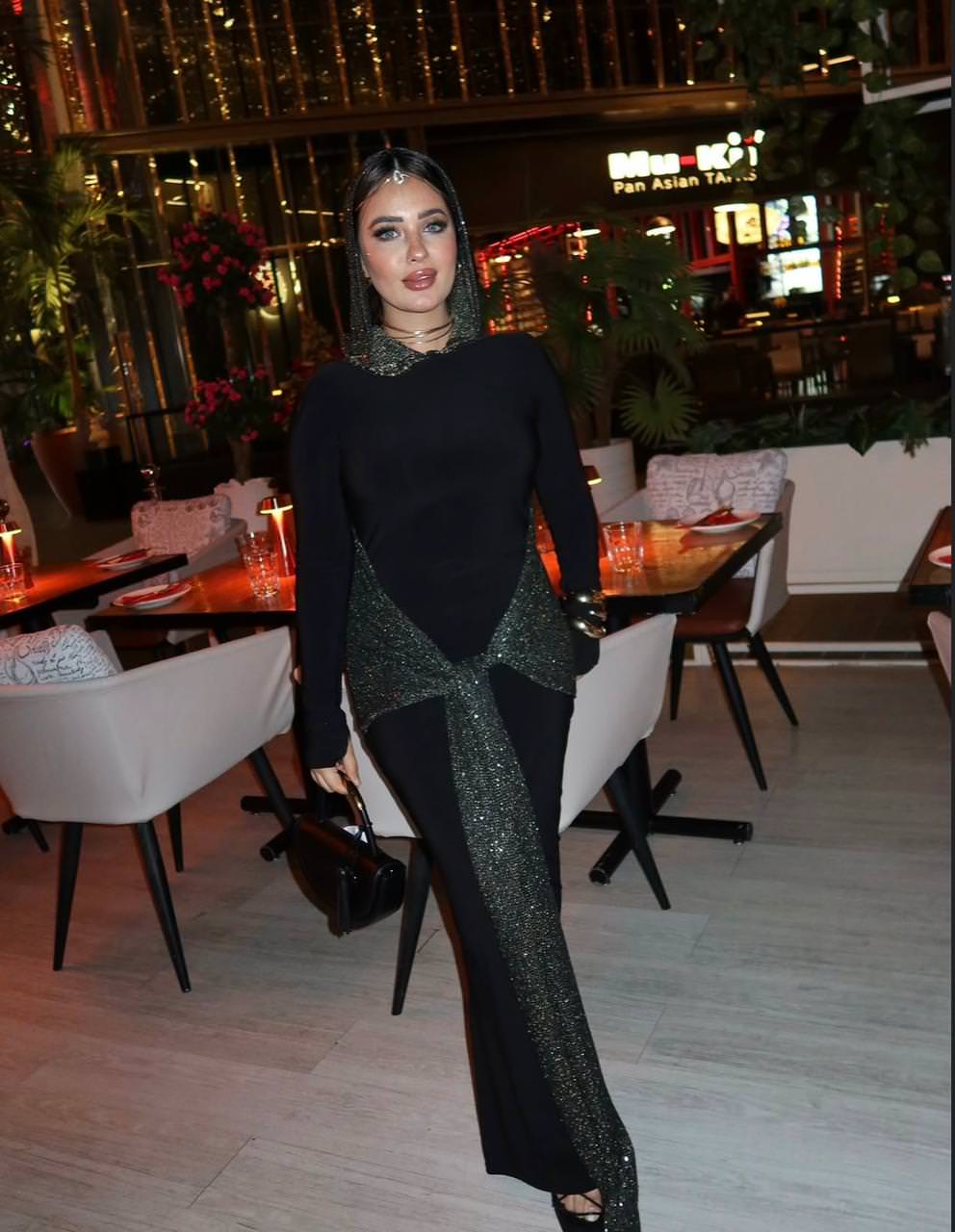 blingy hooded dress in black