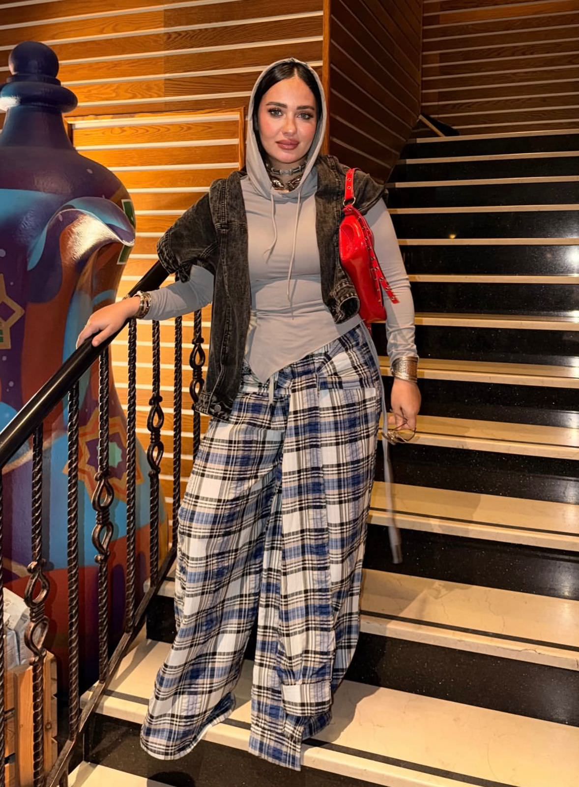 Carreaux wrapped wide leg pants grey