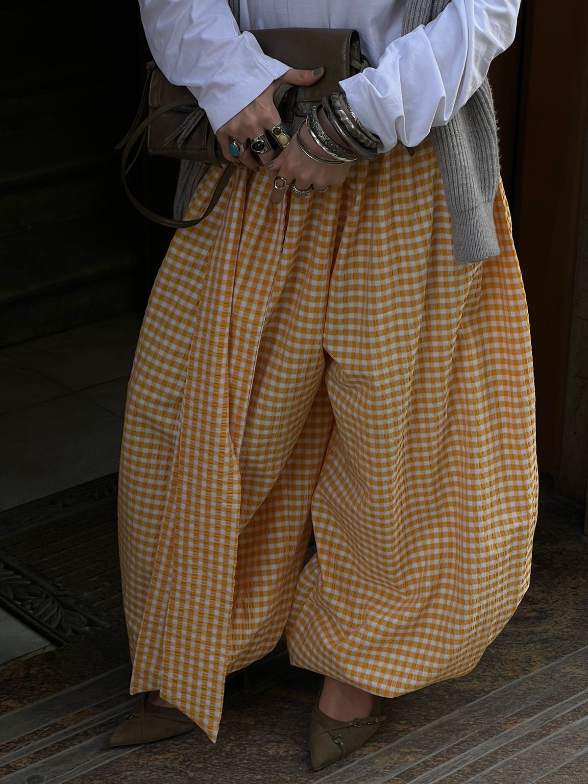 Balloon yellow checkmate pants