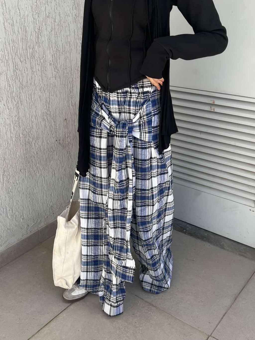 Carreaux wrapped wide leg pants grey