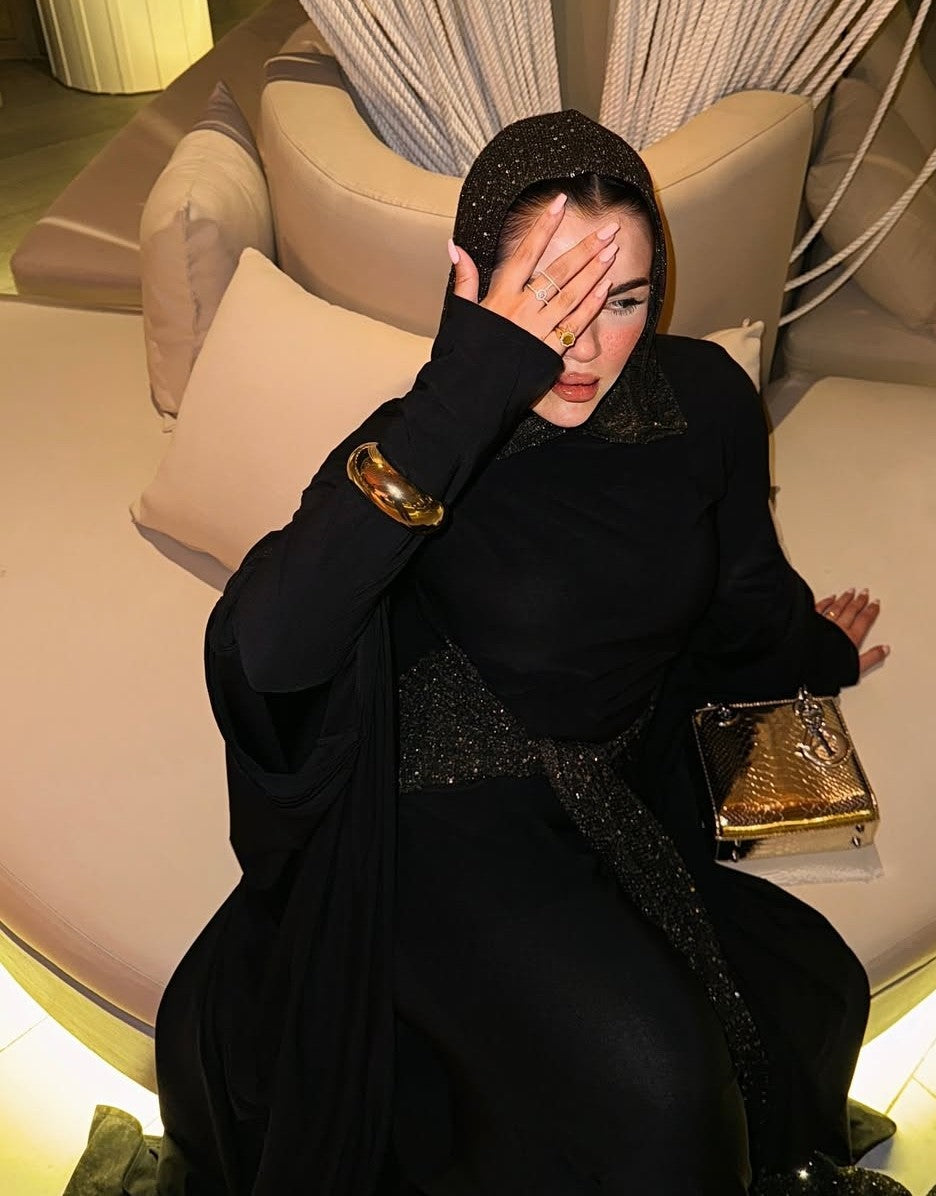blingy hooded dress in black