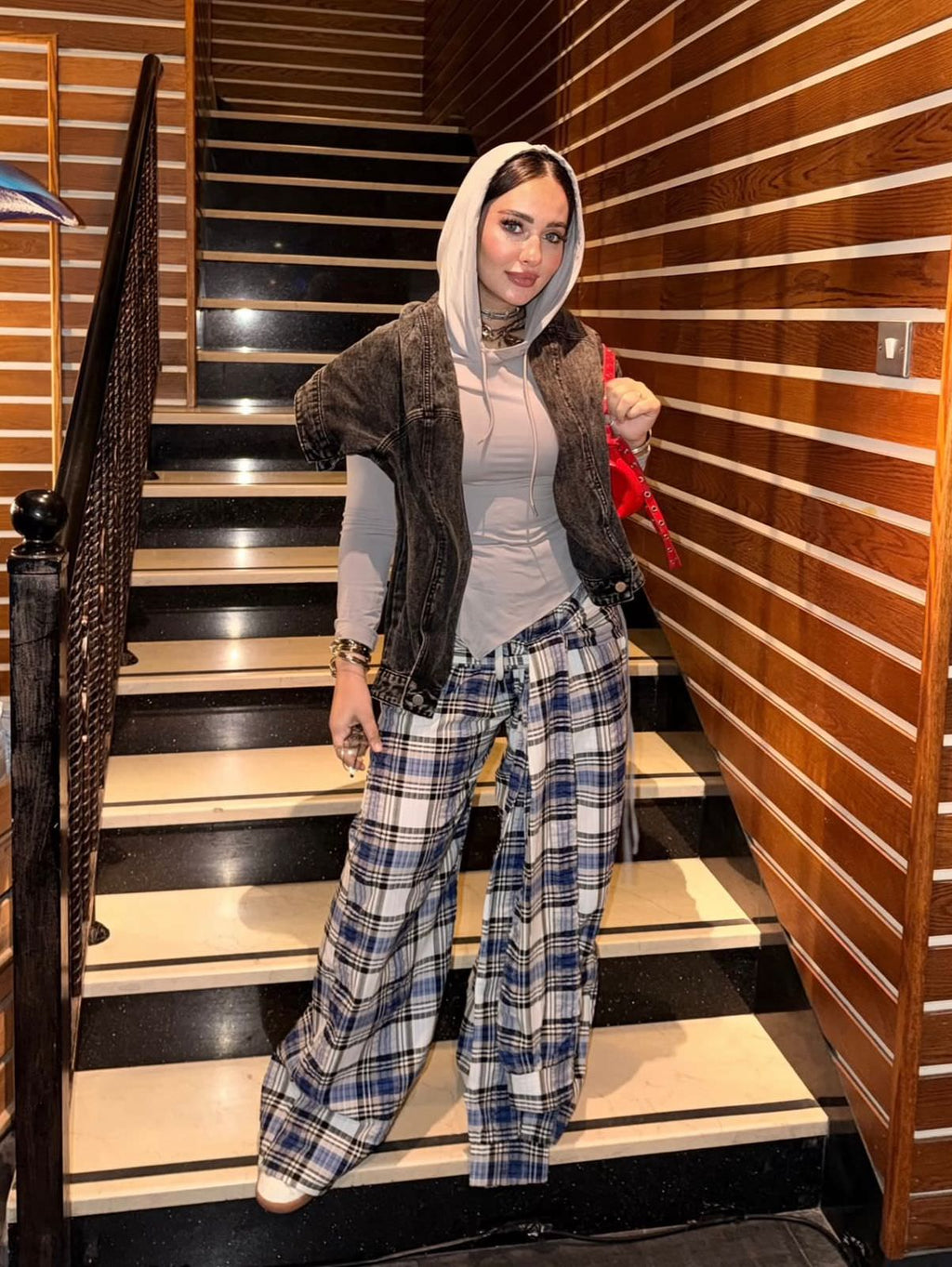 Carreaux wrapped wide leg pants grey