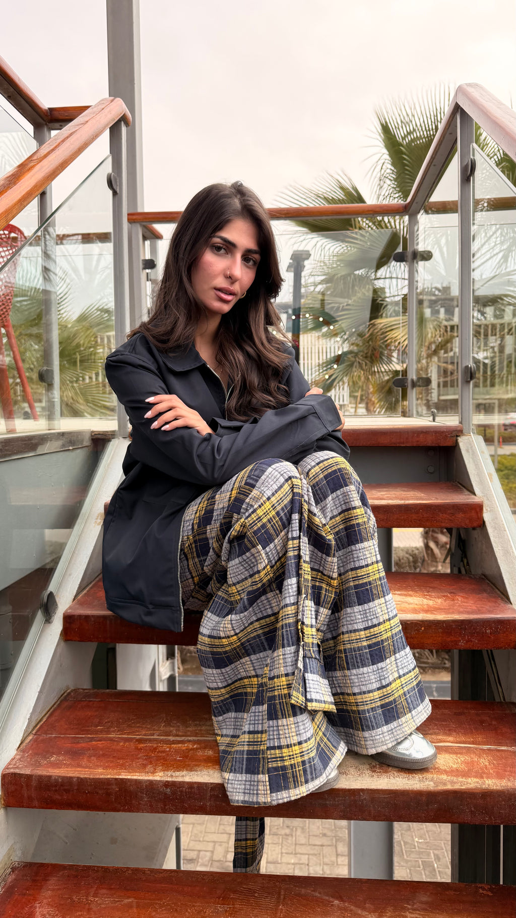 Carreaux Wrap Wide-Leg Pants mint green