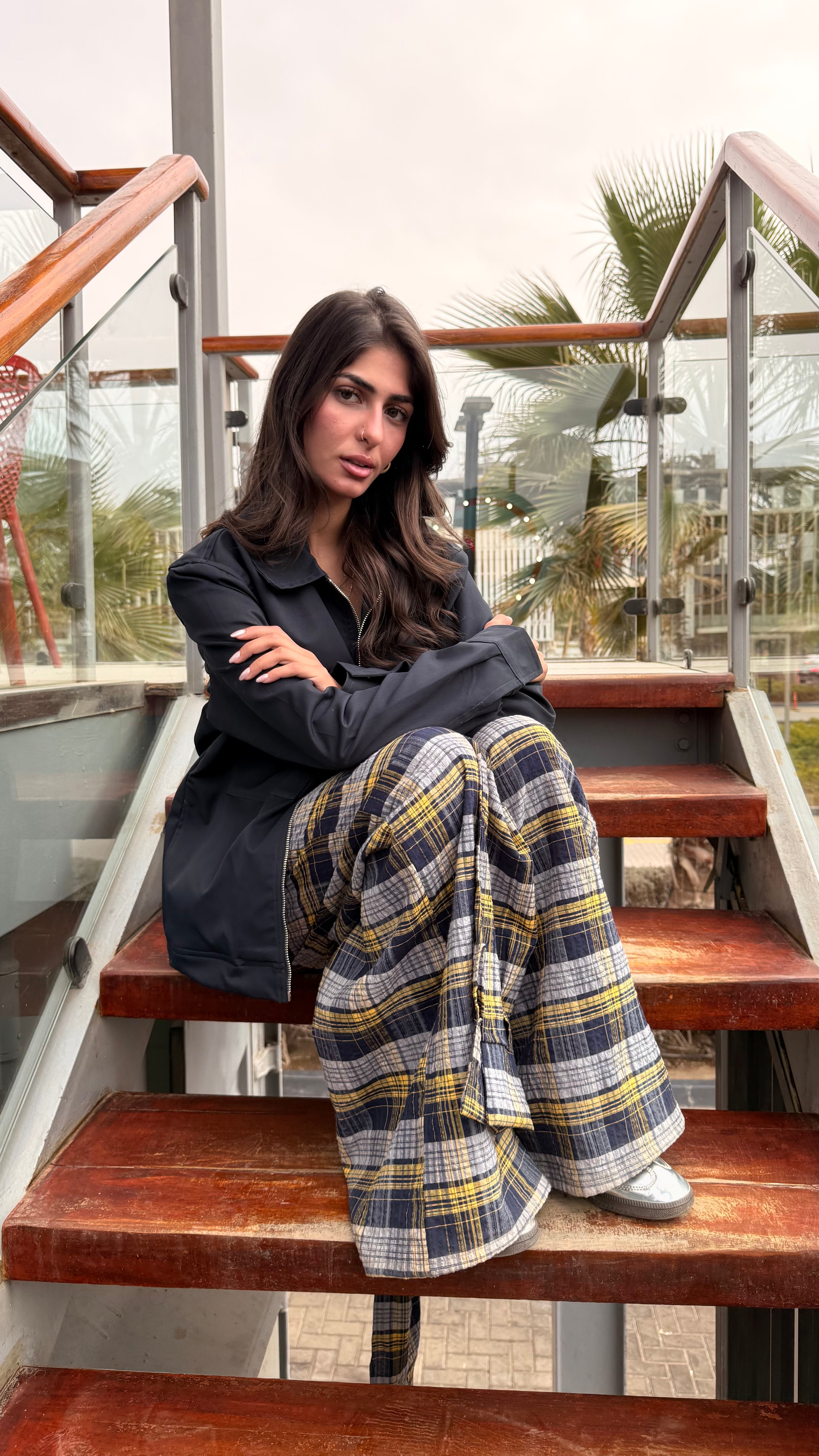 Carreaux Wrap Wide-Leg Pants mint green