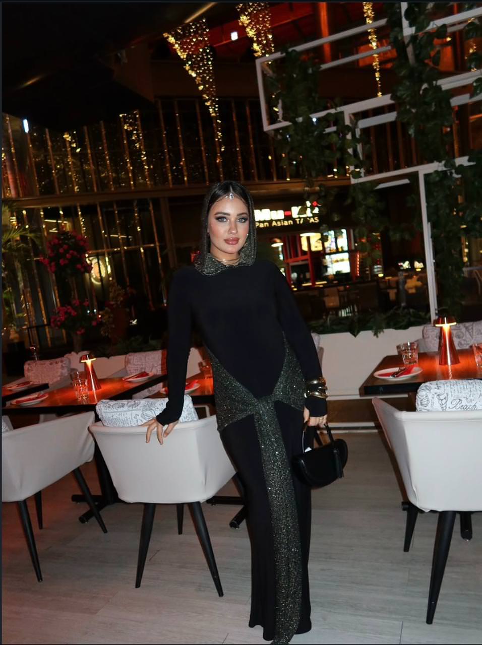 blingy hooded dress in black