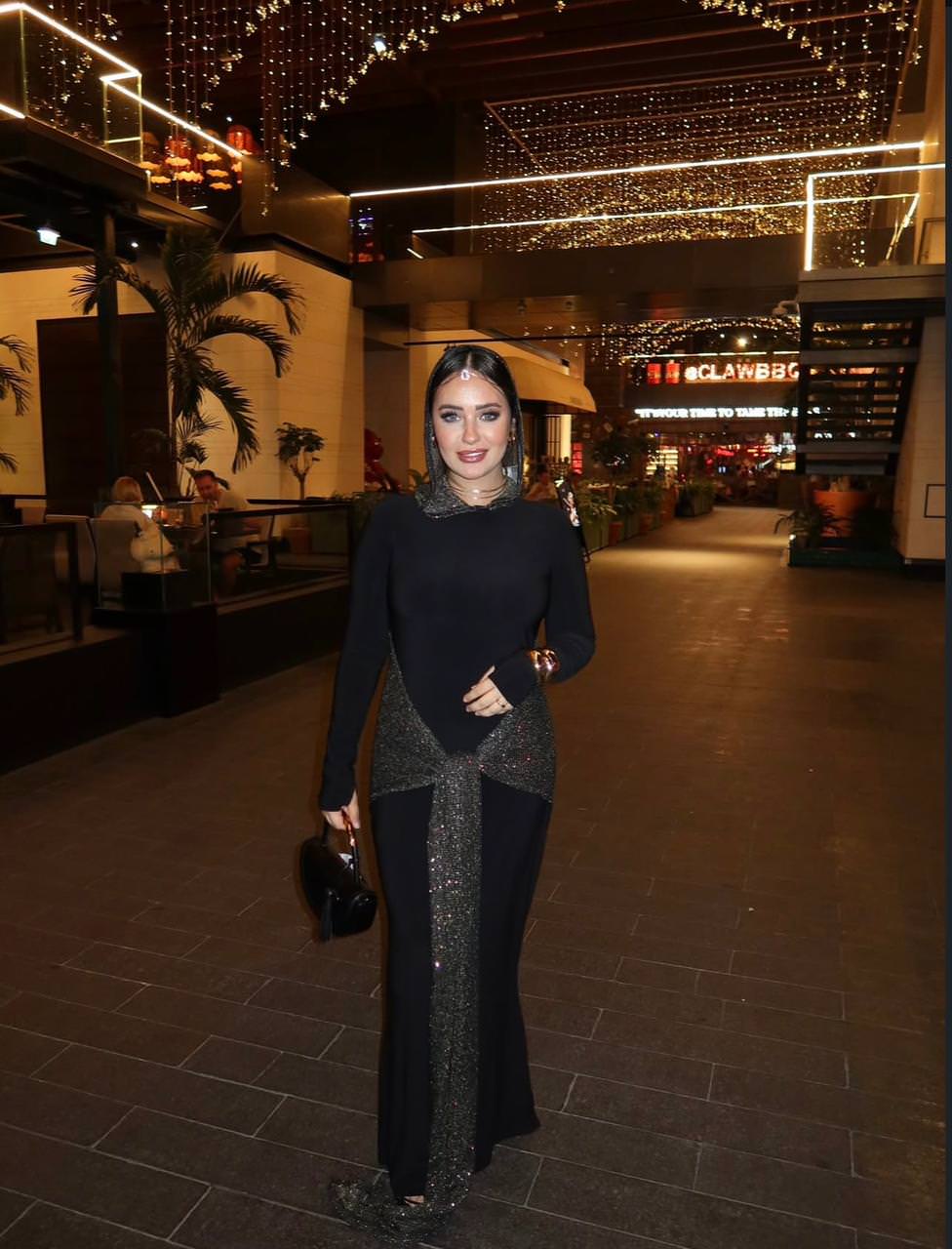 blingy hooded dress in black