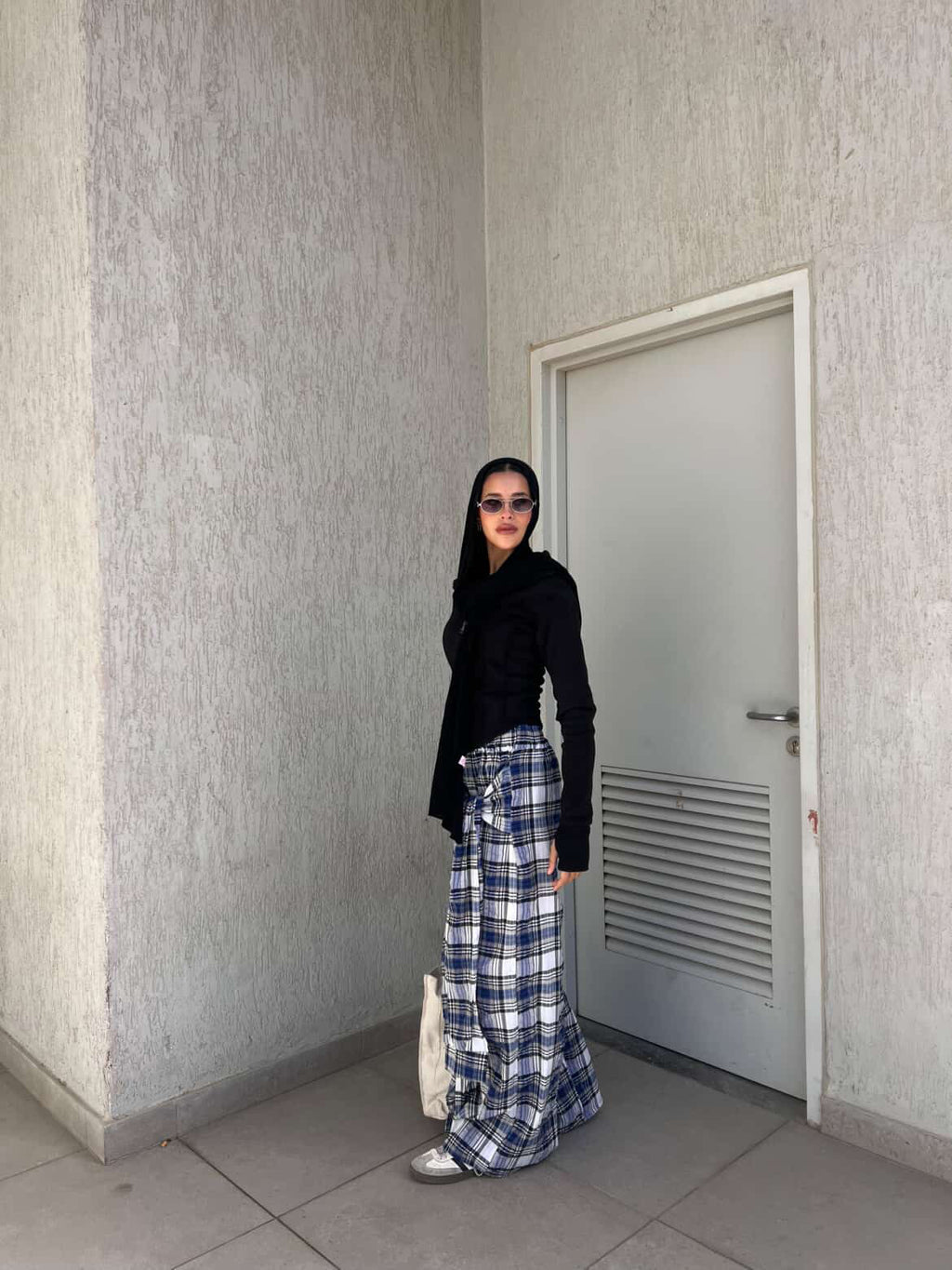 Carreaux wrapped wide leg pants grey